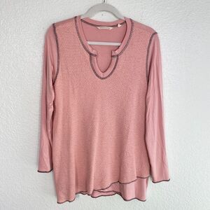 Soft Surroundings Top Women Medium Textured Waffle Layer V Neck Blouse Pink